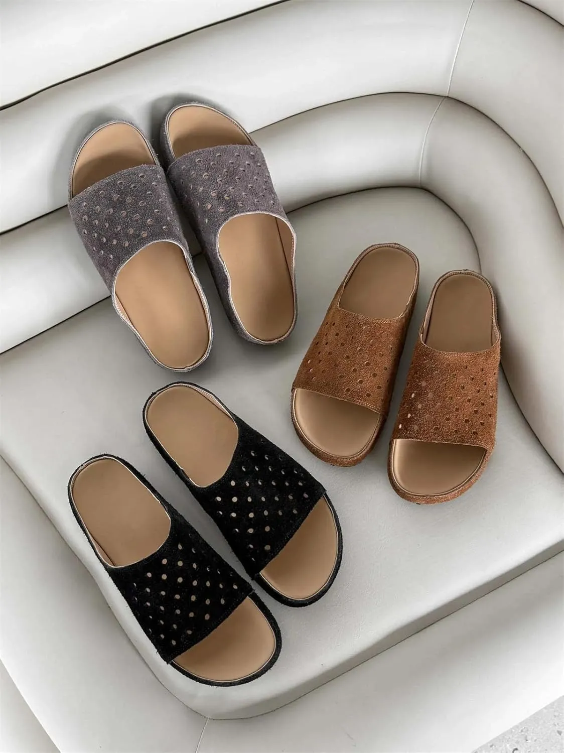 Women's Cow Leather Throwback-Inspired Mules - Med Heels Casual Summer Slingback Platform Slippers