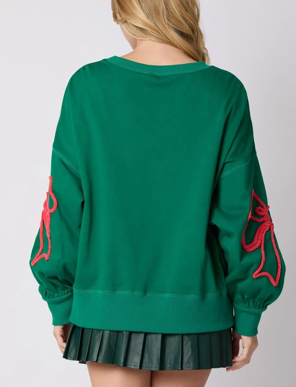 Women's Cute Bow Sweatshirt Casual Lantern Long Sleeve Crew Neck Sweatshirts Fall Loose Fit Y2k Pullover Tops 2024