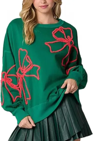 Women's Cute Bow Sweatshirt Casual Lantern Long Sleeve Crew Neck Sweatshirts Fall Loose Fit Y2k Pullover Tops 2024