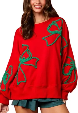 Women's Cute Bow Sweatshirt Casual Lantern Long Sleeve Crew Neck Sweatshirts Fall Loose Fit Y2k Pullover Tops 2024