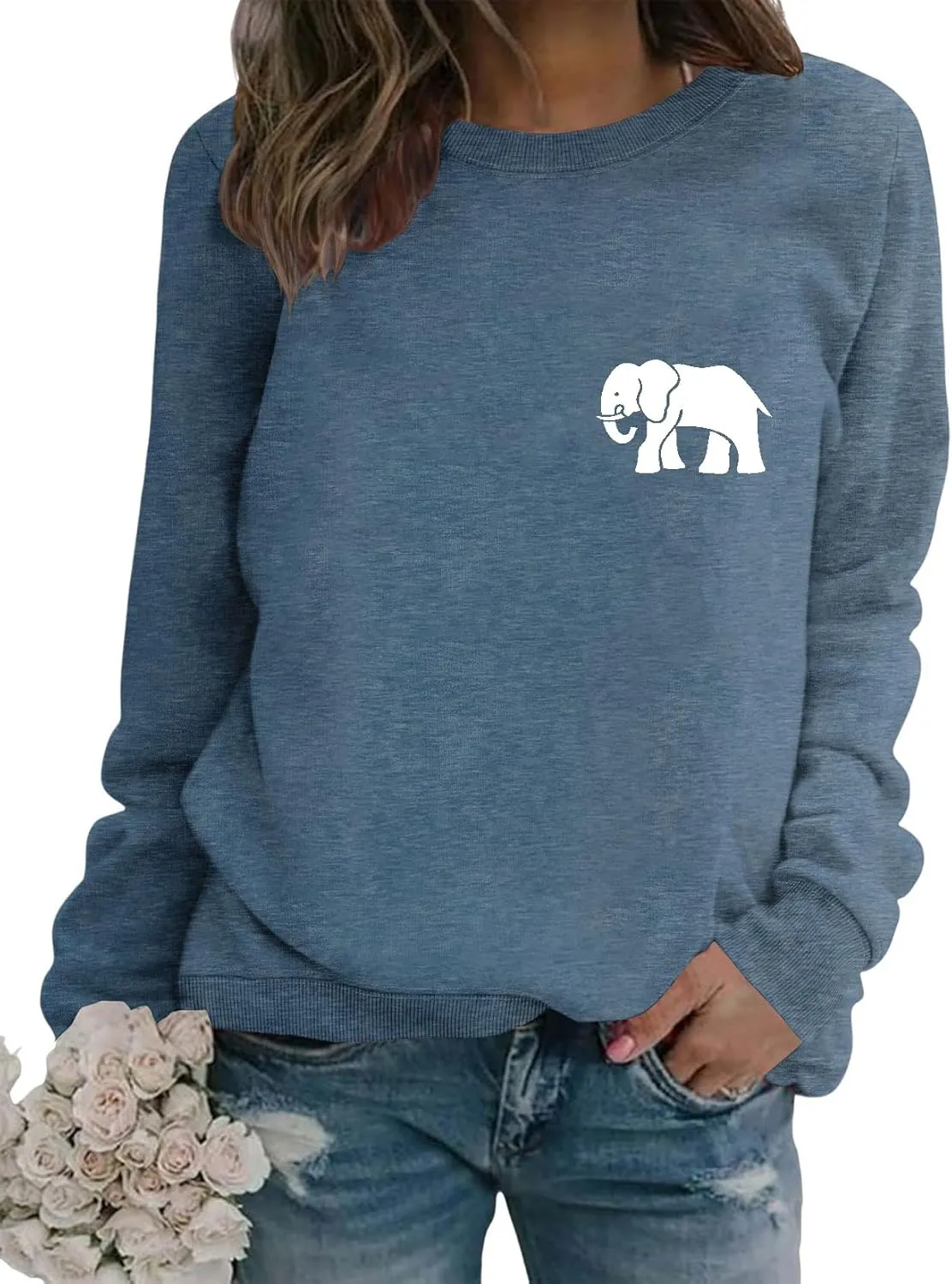 Womens Cute Elephant Graphic Sweatshirt Nature Animal Lover Shirt Funny Printed Long Sleeve Crewneck Pullover Tops