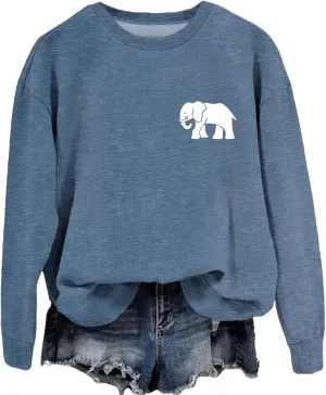 Womens Cute Elephant Graphic Sweatshirt Nature Animal Lover Shirt Funny Printed Long Sleeve Crewneck Pullover Tops