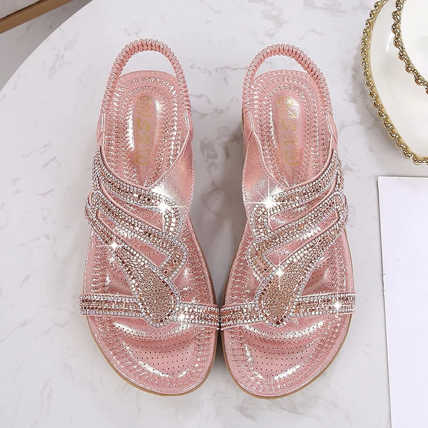 Womens Dressy Summer Sandals Flat Slides Comfortable Slip On Leather Open Toe Beach Bohemian Ankle Strap Elastic Walking Shoes