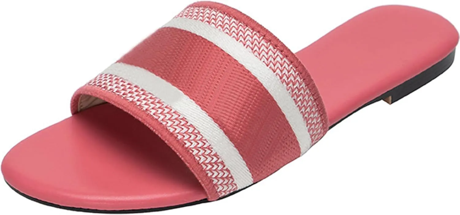 Women's Embroidered Band Sandals Open Toe Flat Sandals Summer Shoes Rose Red 40, 9