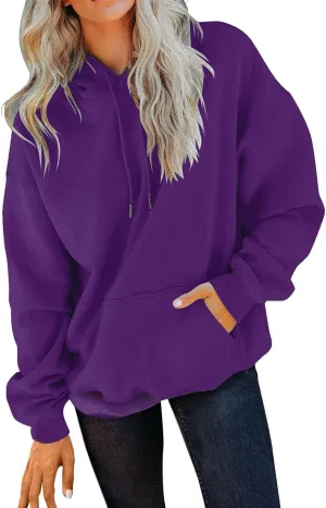 Women's Fall Casual Hoodies Solid Long Sleeve Drawstring Hooded Chunky Warm Pullovers Oversized Exercise Sweatshirt