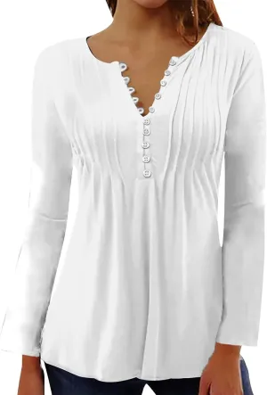 Womens Fall Fashion Tunic Shirts Long Sleeve Button Down Tops Casual Loose Comfy Blouses Empire Waist Clothes