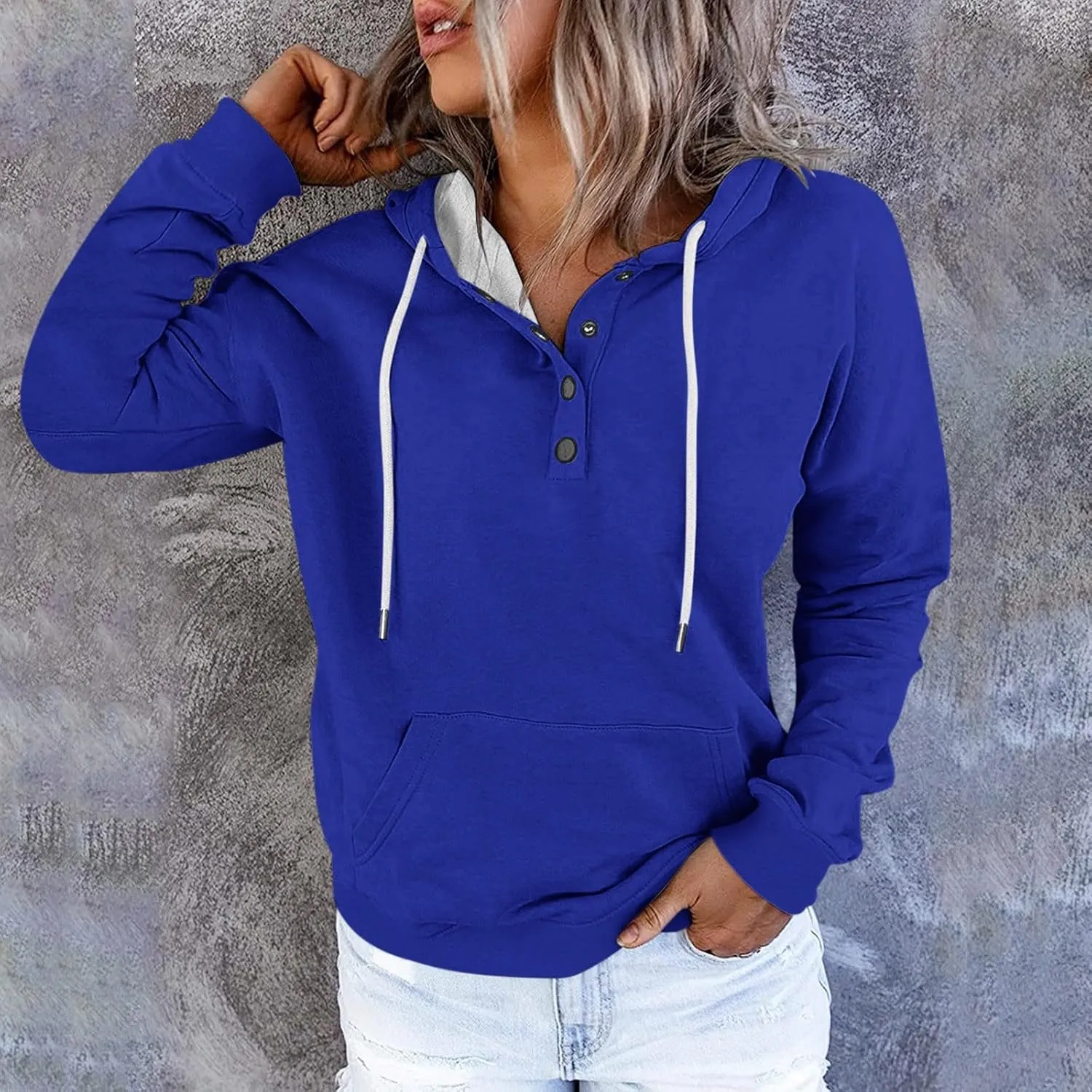 Women's Fashion Hoodies & Sweatshirts Trendy Casual Long Sleeve Hoodies Comfy Loose Solid Sweatshirt with Pockets