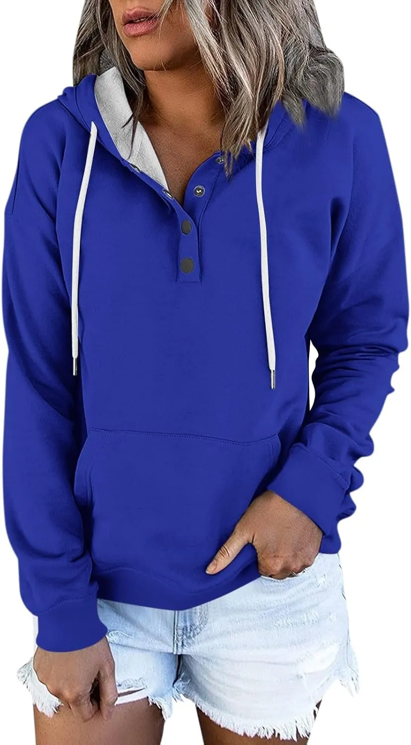 Women's Fashion Hoodies & Sweatshirts Trendy Casual Long Sleeve Hoodies Comfy Loose Solid Sweatshirt with Pockets