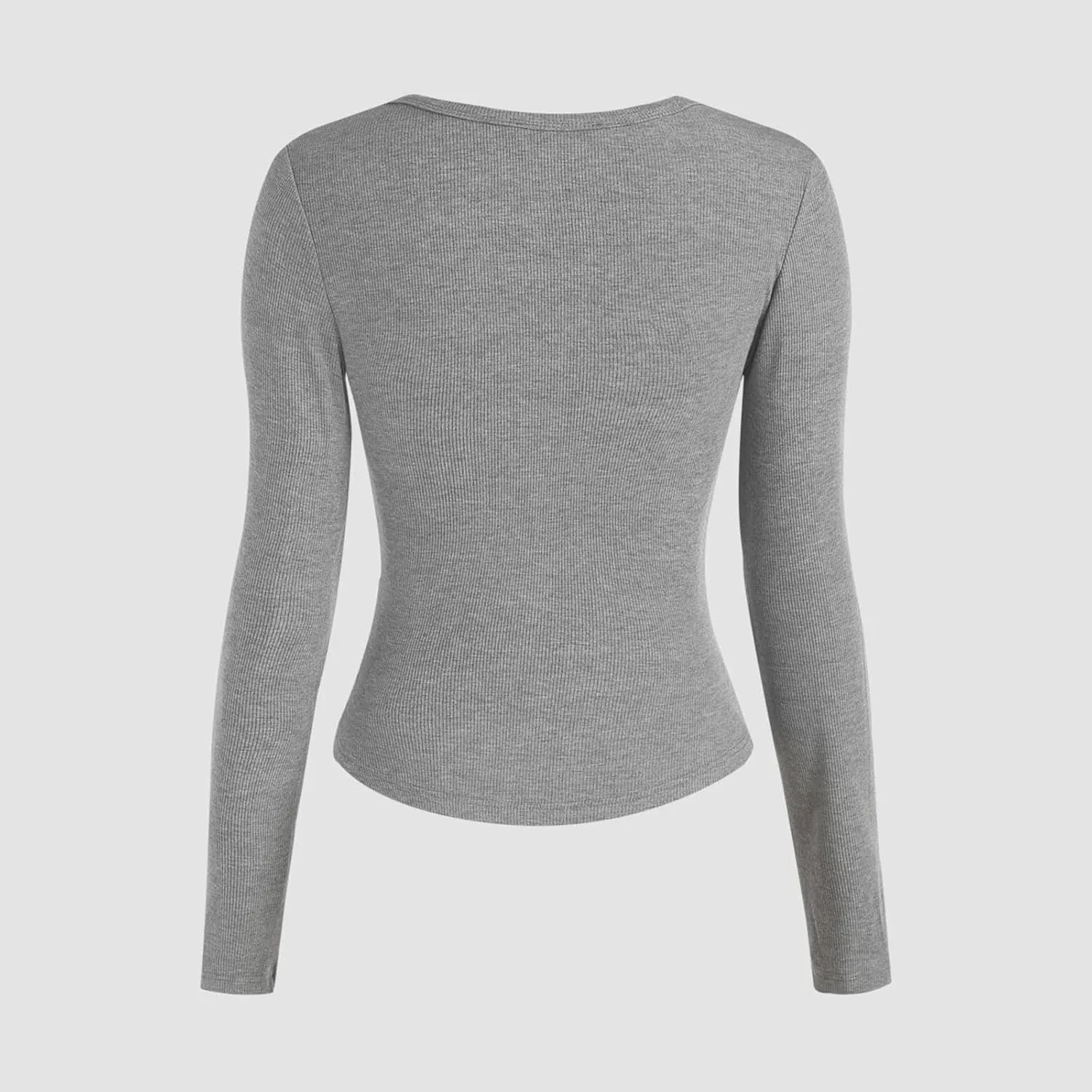 Women's Knit Ribbed Trendy Tops Quarter Button Long Sleeve Cropped Sweater Pullover Slim Sexy Workout Shirts