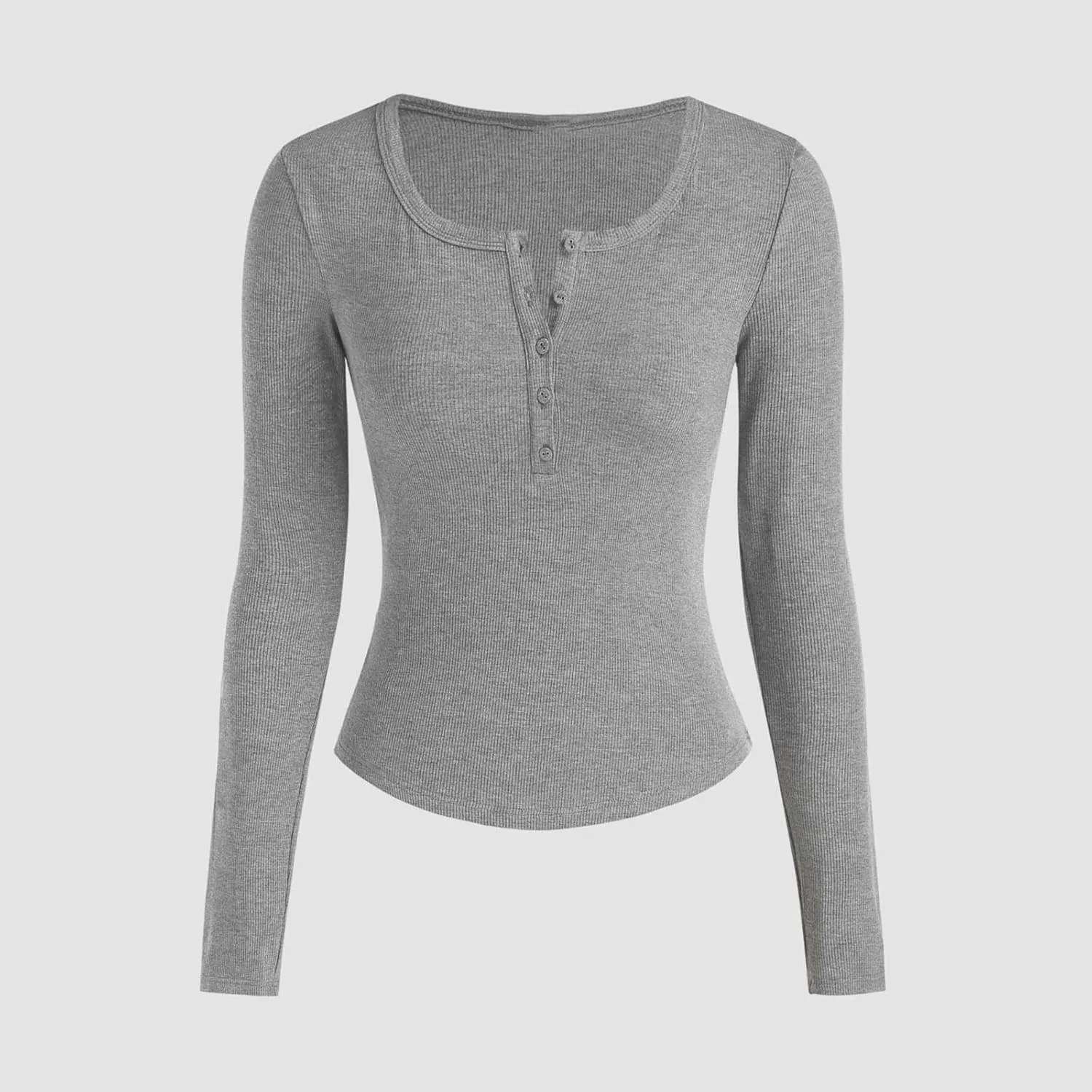 Women's Knit Ribbed Trendy Tops Quarter Button Long Sleeve Cropped Sweater Pullover Slim Sexy Workout Shirts