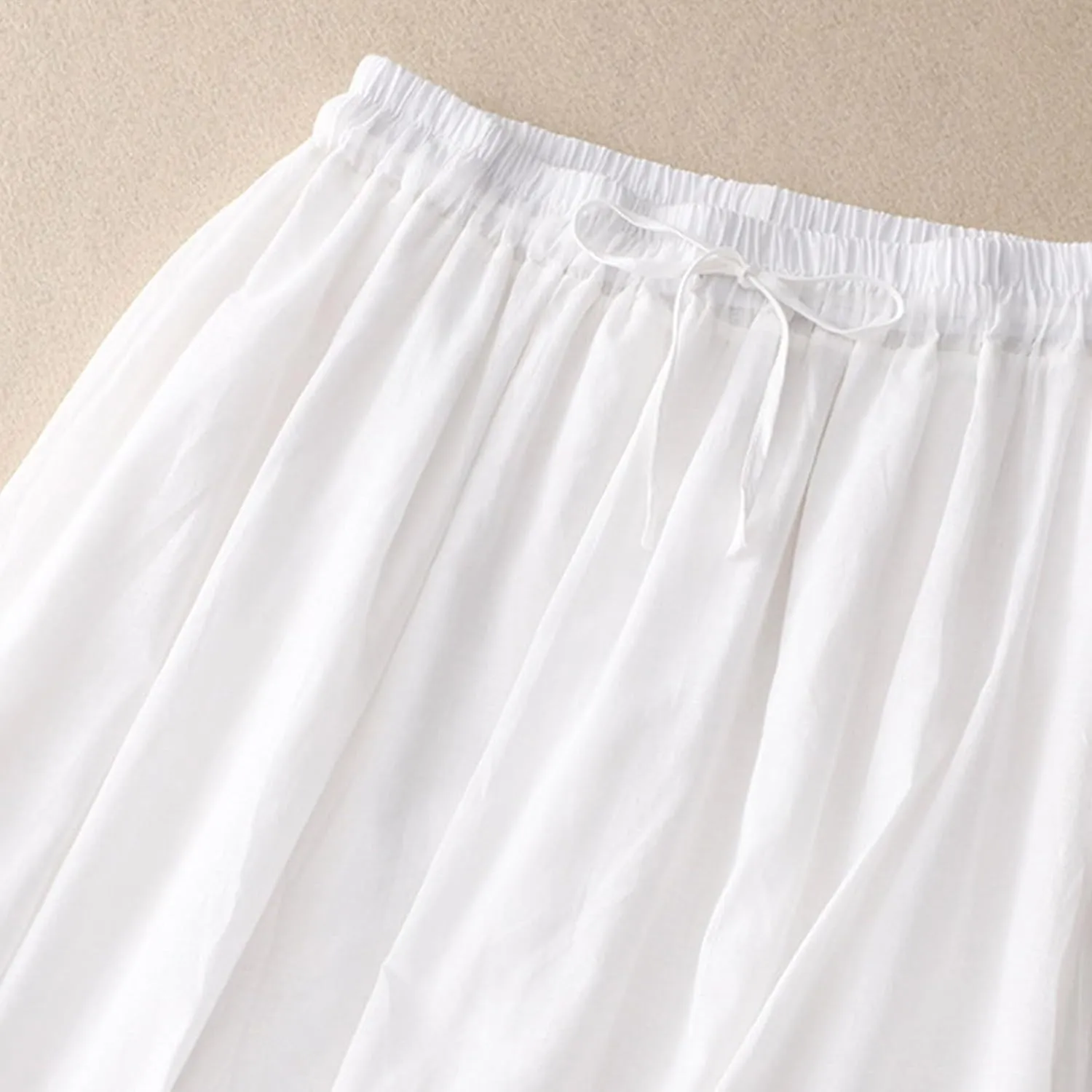 Women's Lace Cotton Linen Skirt Trendy Lightweight Midi Length Skirt Drawstring Waist A Line Beach Flowy Long Skirts
