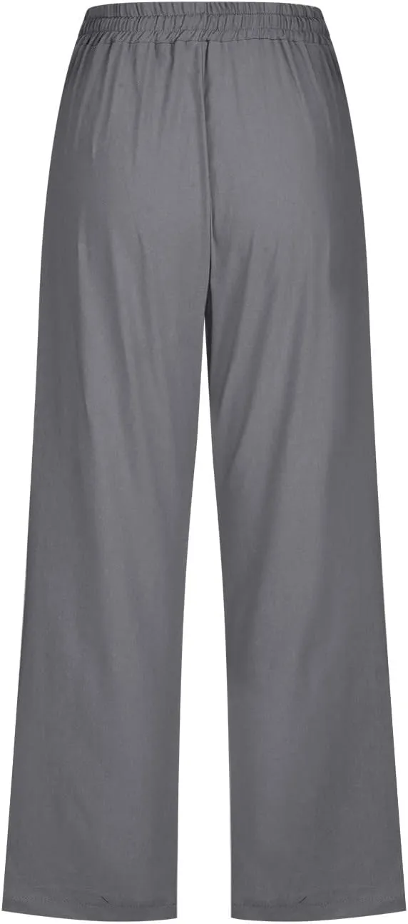 Women's Linen Capris Fashion Tapered Crop Pants Drawstring Elastic Waist Yoga Pants 2024 Casual Summer Pants