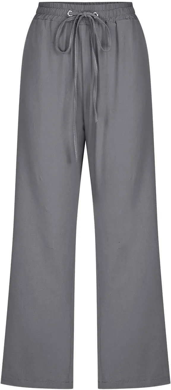 Women's Linen Capris Fashion Tapered Crop Pants Drawstring Elastic Waist Yoga Pants 2024 Casual Summer Pants