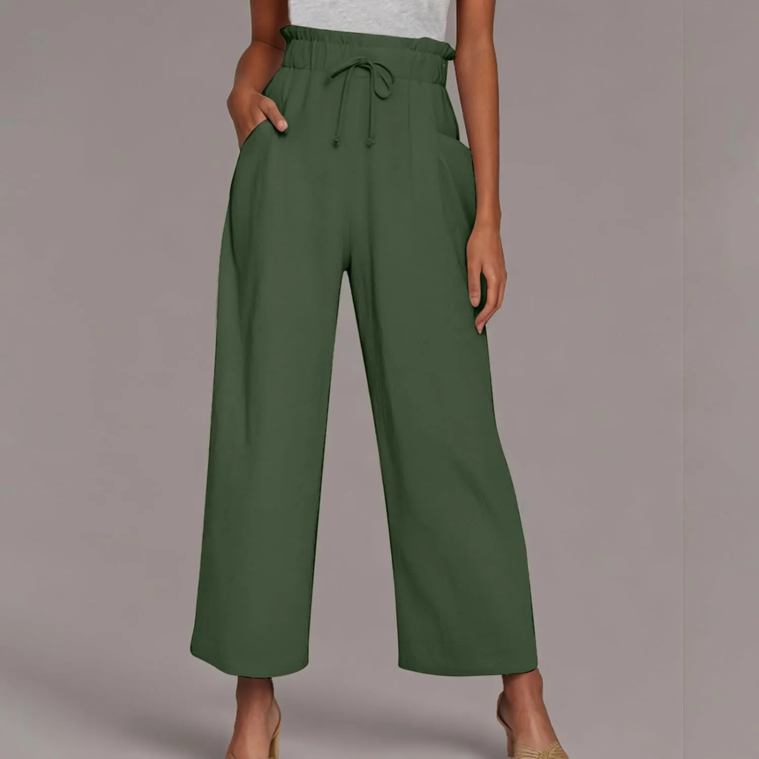 Women's Linen Wide Leg Pants High Waisted Dressy Palazzo Pants Comfy Flowy Summer Pants Casual Beach Pants Trousers