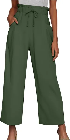 Women's Linen Wide Leg Pants High Waisted Dressy Palazzo Pants Comfy Flowy Summer Pants Casual Beach Pants Trousers