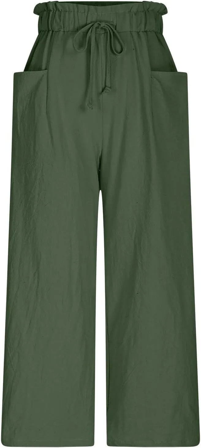 Women's Linen Wide Leg Pants High Waisted Dressy Palazzo Pants Comfy Flowy Summer Pants Casual Beach Pants Trousers