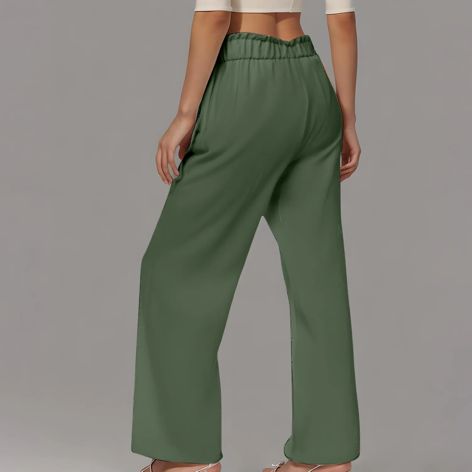 Women's Linen Wide Leg Pants High Waisted Dressy Palazzo Pants Comfy Flowy Summer Pants Casual Beach Pants Trousers