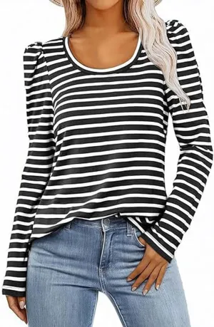 Womens Long Length Sleeve Tops Blouse Neck Shirts Long Tunic Sleeve Women's Striped Boatneck Shirt Frenchy Cotton