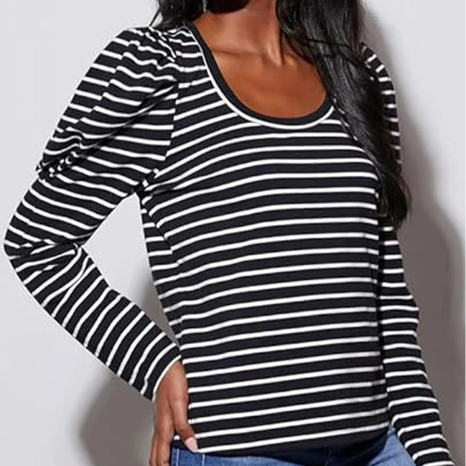 Womens Long Length Sleeve Tops Blouse Neck Shirts Long Tunic Sleeve Women's Striped Boatneck Shirt Frenchy Cotton