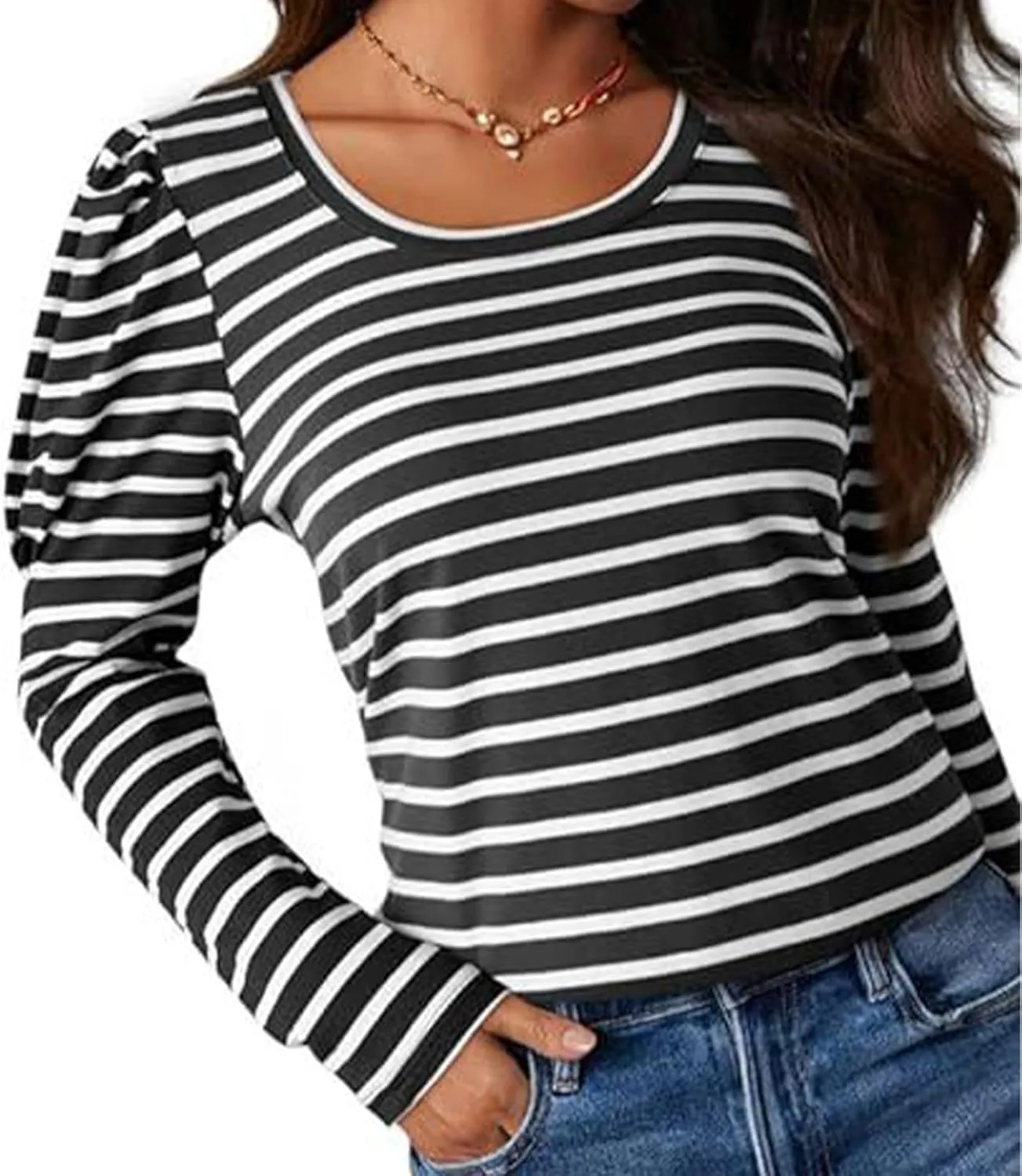 Womens Long Length Sleeve Tops Blouse Neck Shirts Long Tunic Sleeve Women's Striped Boatneck Shirt Frenchy Cotton