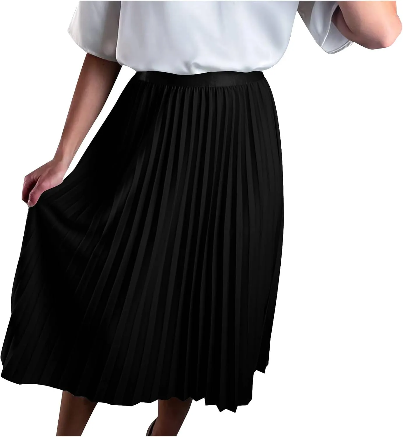 Womens Long Satin Summer Skirt Silk Elegant High Waist Cocktail Party Wedding Pleated Flared A-Line Midi Skirts
