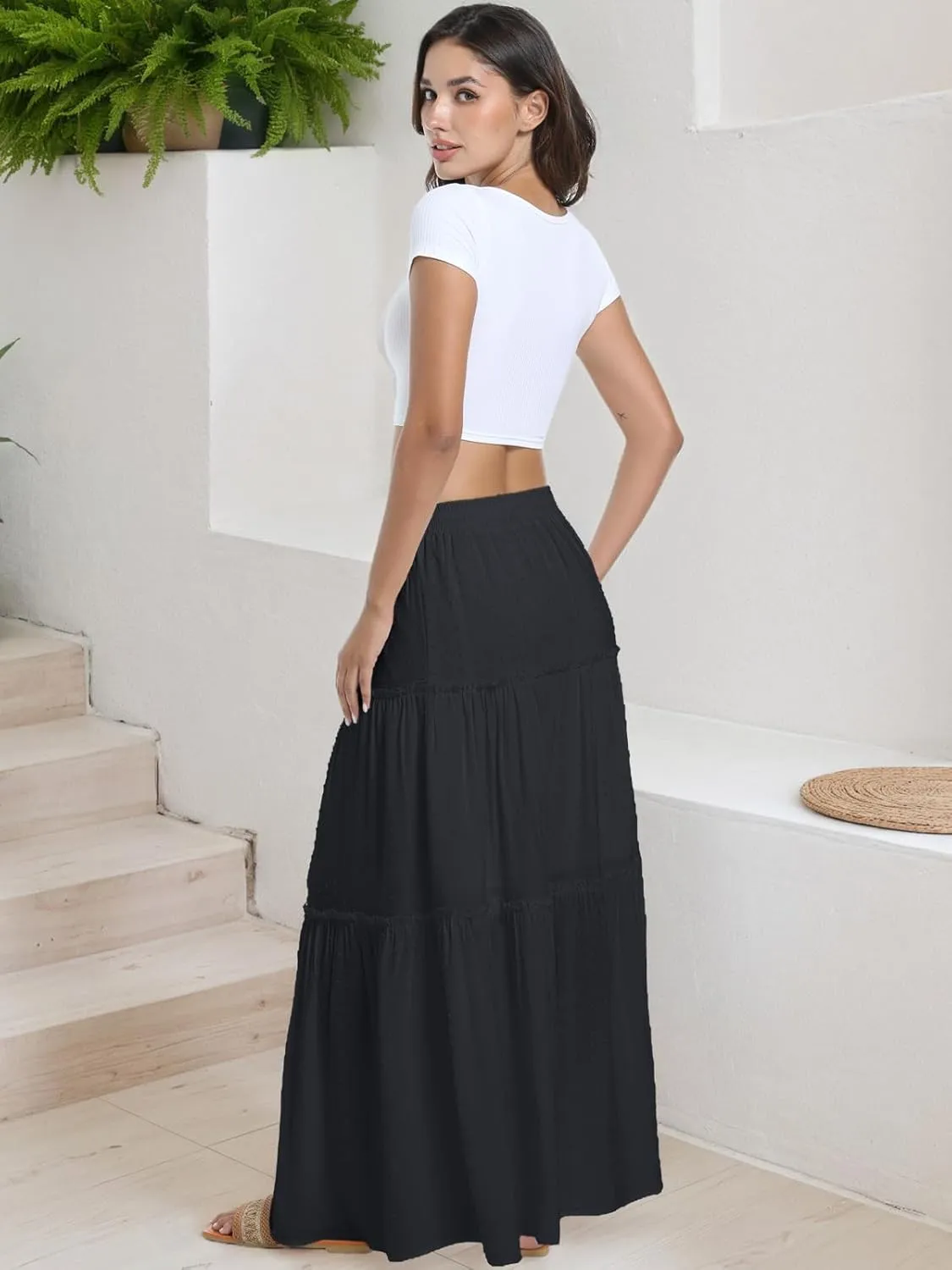 Women's Maxi Skirt Tiered Long Skirts A-Line High Waist Summer Vacation Boho Flowy Skirts 2025