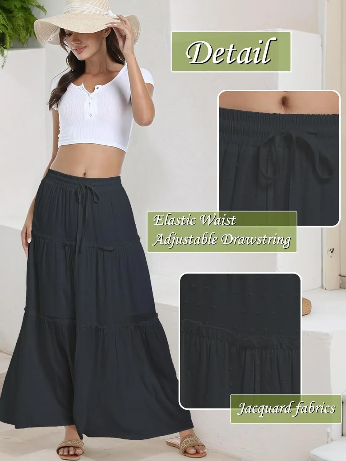 Women's Maxi Skirt Tiered Long Skirts A-Line High Waist Summer Vacation Boho Flowy Skirts 2025