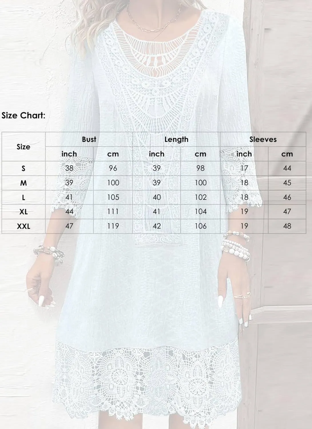 Women's Mini Dress Summer Classy 3/4 Sleeve Scoop Neck Lace Dress Casual Boho Party Beach Wedding Gust Dresses