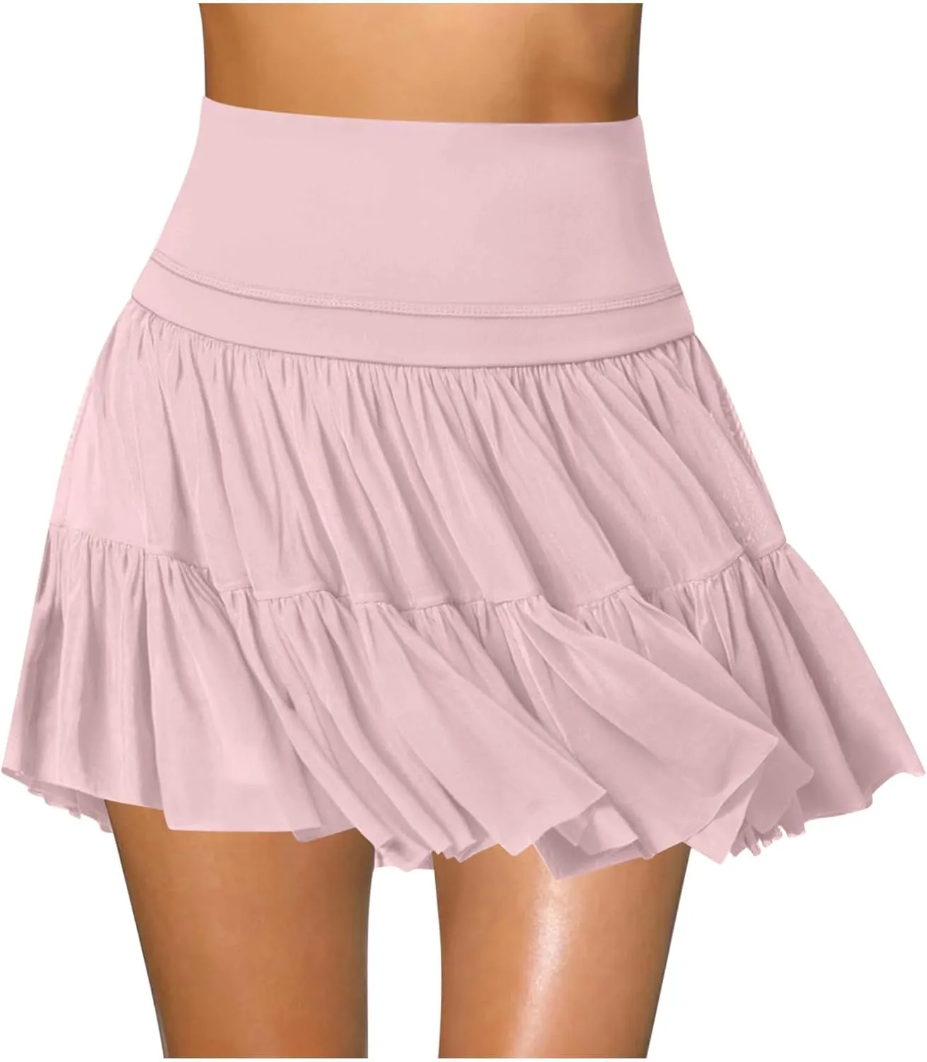 Women's Mini Tutu Skirt Skort Flowy High Waisted Tiered Ruffle Tennis Athletic Skater Golf Skirts with Built in Shorts
