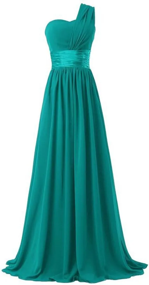 Women's One Shoulder Chiffon Long Evening Dress Floor Length Trailing Bridesmaid Gown