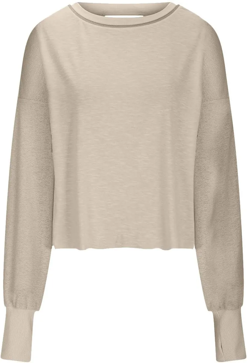 Womens Open Back Workout Tshirts Casual Solid Backless Sweatshirt Trendy Round Neck Pullover Top Loose Crop Gym Tee