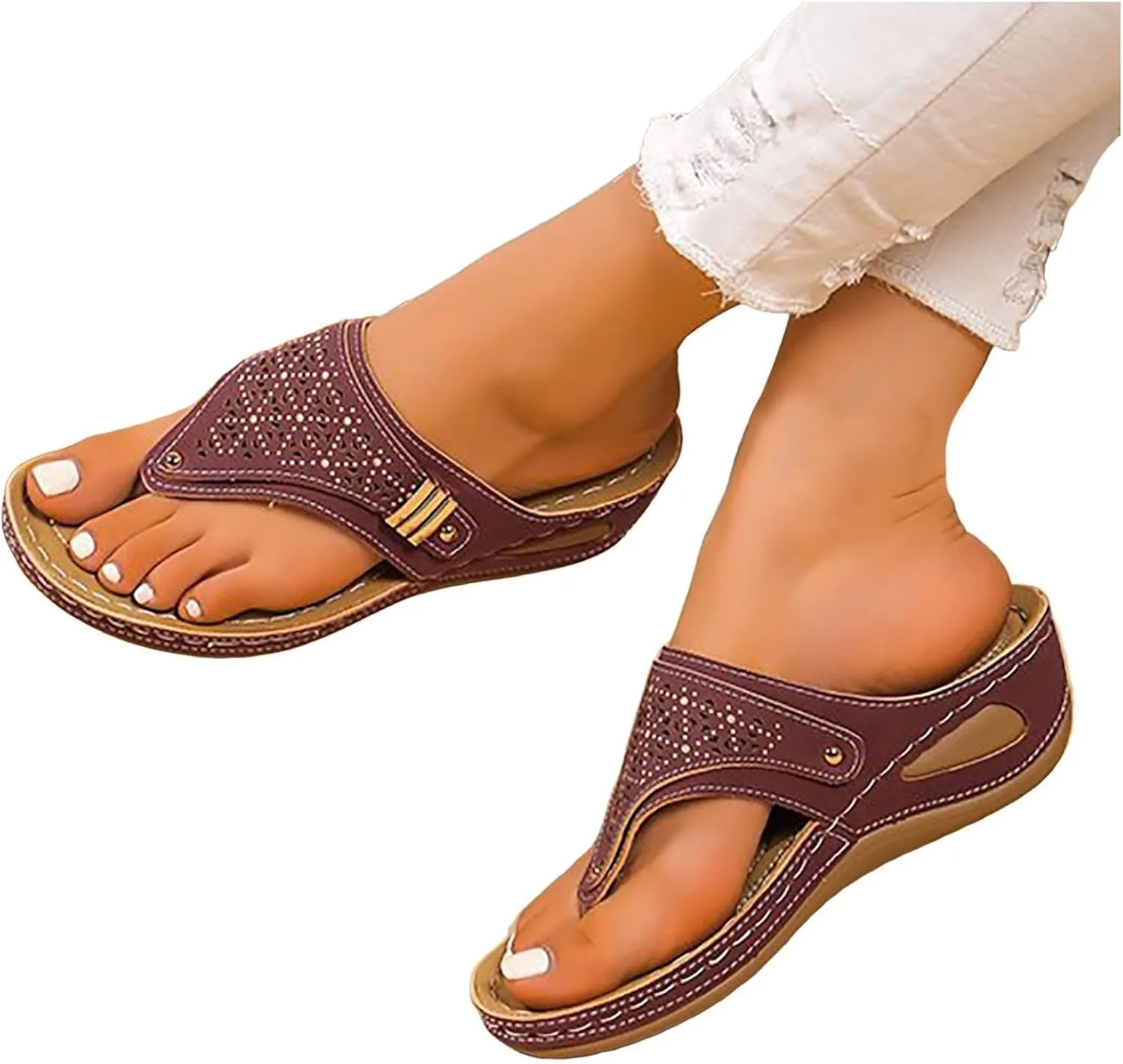 Womens Orthopedic Sandals,Breathable Mesh Hollow Sandals Summer Thong Slip On Flip Flops Comfortable Dressy Sandals