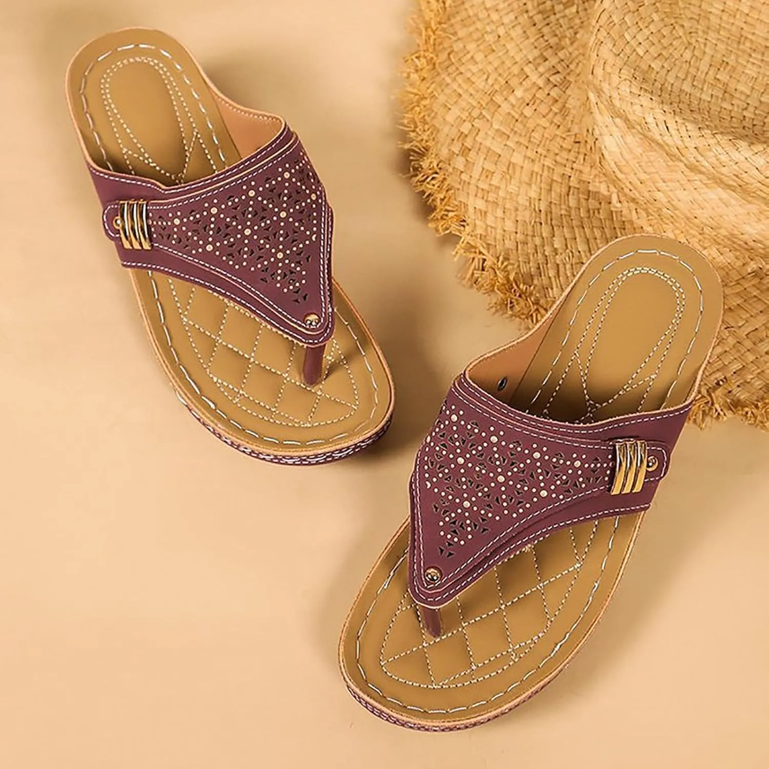 Womens Orthopedic Sandals,Breathable Mesh Hollow Sandals Summer Thong Slip On Flip Flops Comfortable Dressy Sandals