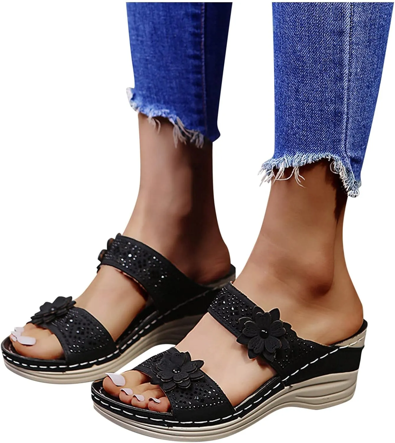 Womens Orthopedic Slides with Arch Support Summer Sandals Comfortable Walking Shoes Adjustable Straps Lightweight Beach Casual Outdoor Plantar Fasciitis Recovery
