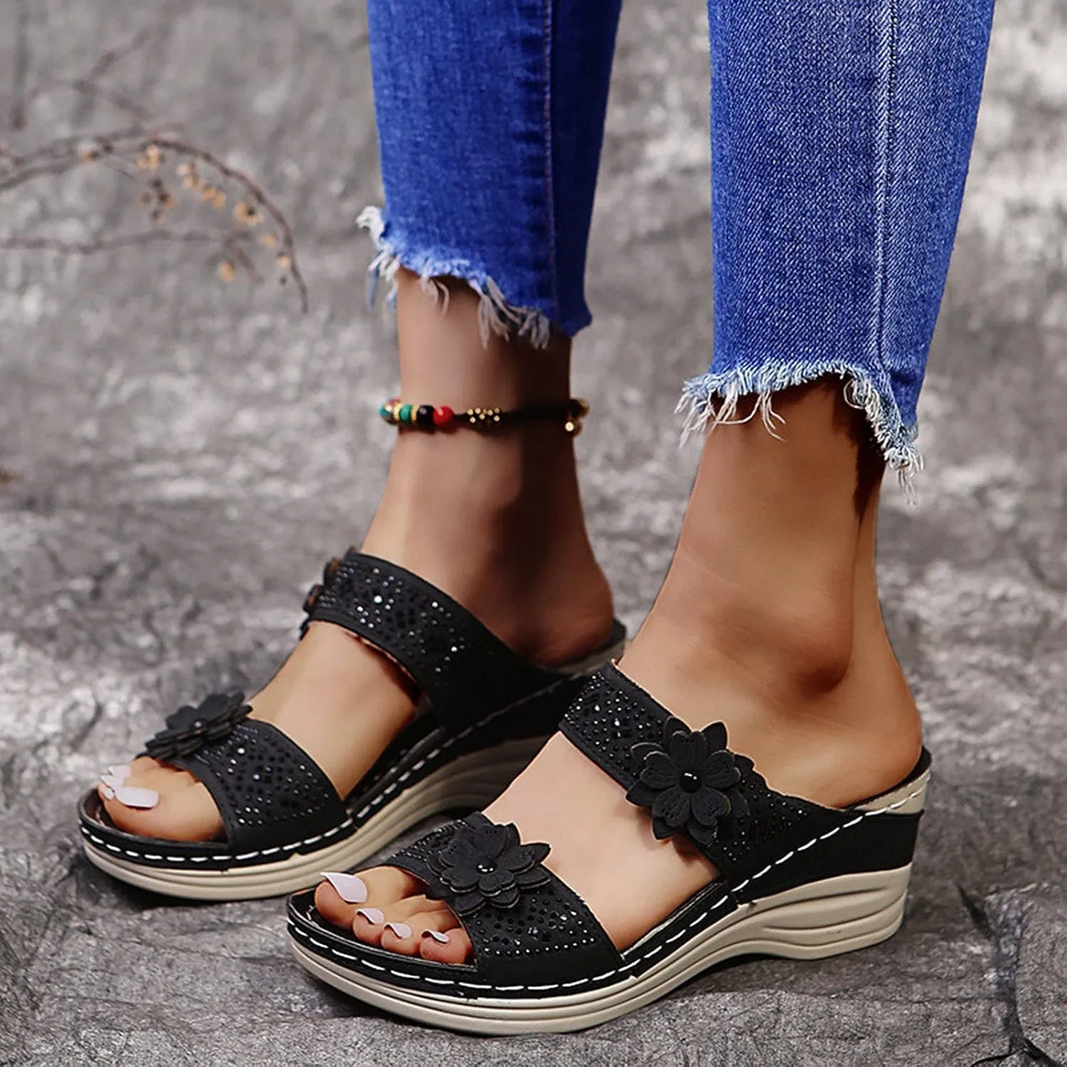 Womens Orthopedic Slides with Arch Support Summer Sandals Comfortable Walking Shoes Adjustable Straps Lightweight Beach Casual Outdoor Plantar Fasciitis Recovery