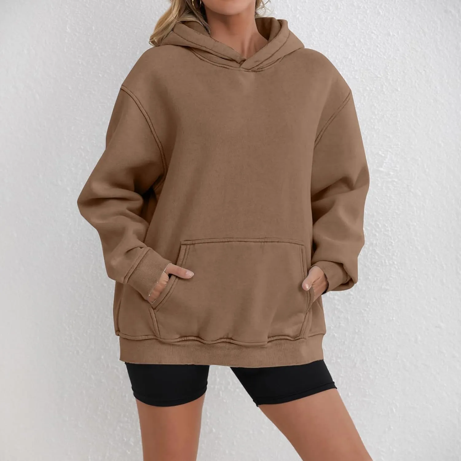 Womens Oversized Hoodies Causal Long Sleeve Fleece Hooded Sweatshirt Comfy Solid Color Pullover Tops Fall Outfits