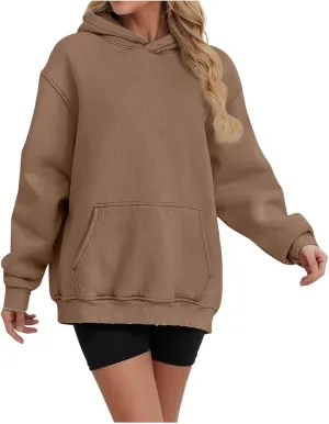 Womens Oversized Hoodies Causal Long Sleeve Fleece Hooded Sweatshirt Comfy Solid Color Pullover Tops Fall Outfits