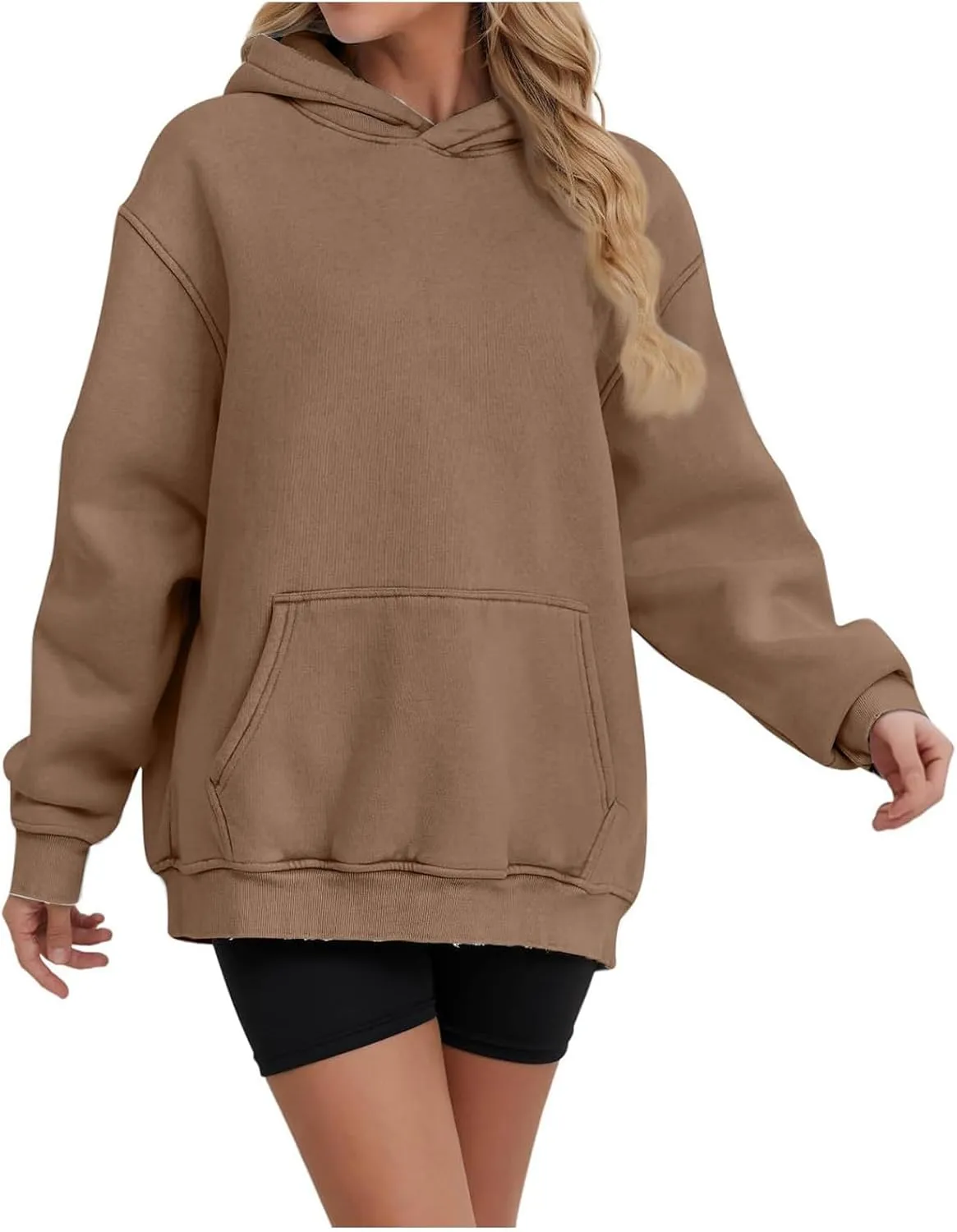 Womens Oversized Hoodies Causal Long Sleeve Fleece Hooded Sweatshirt Comfy Solid Color Pullover Tops Fall Outfits