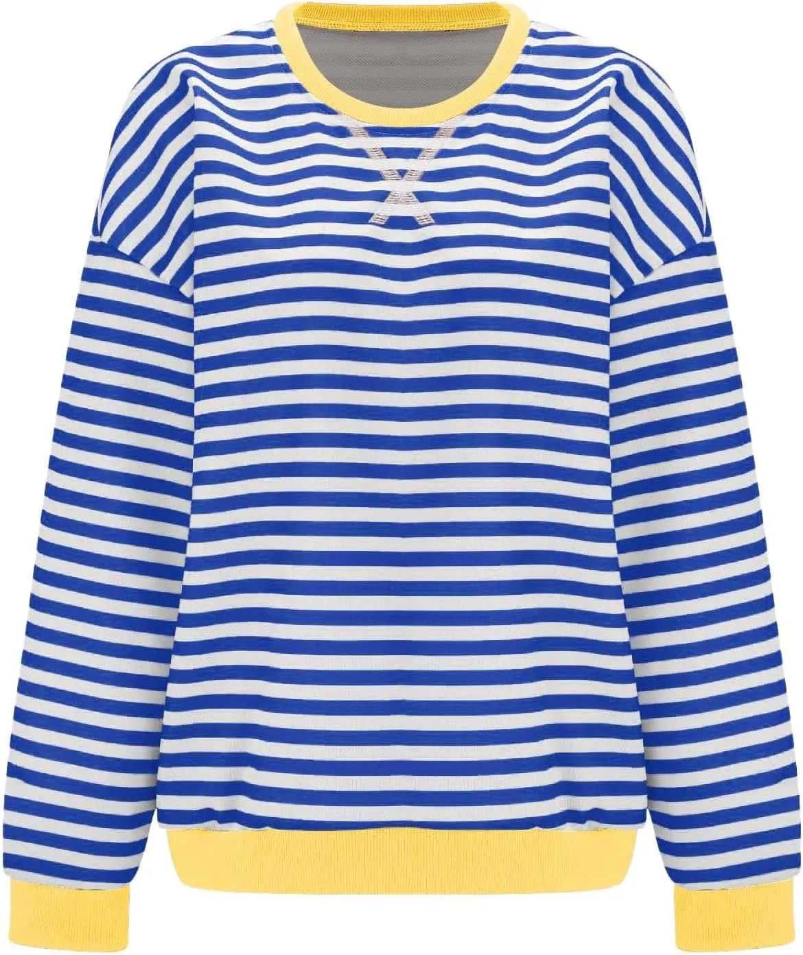 Womens Oversized Sweatshirts Striped Color Block Crewneck Long Sleeve Loose Fit Pullerover T Shirts Autumn Casual Tops