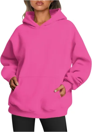 Womens Plain Hoodies Sweatshirts Ladies Fleece Sweaters Long Sleeve Hooded Pullover Tunic Tops Oversized Sweatshirt