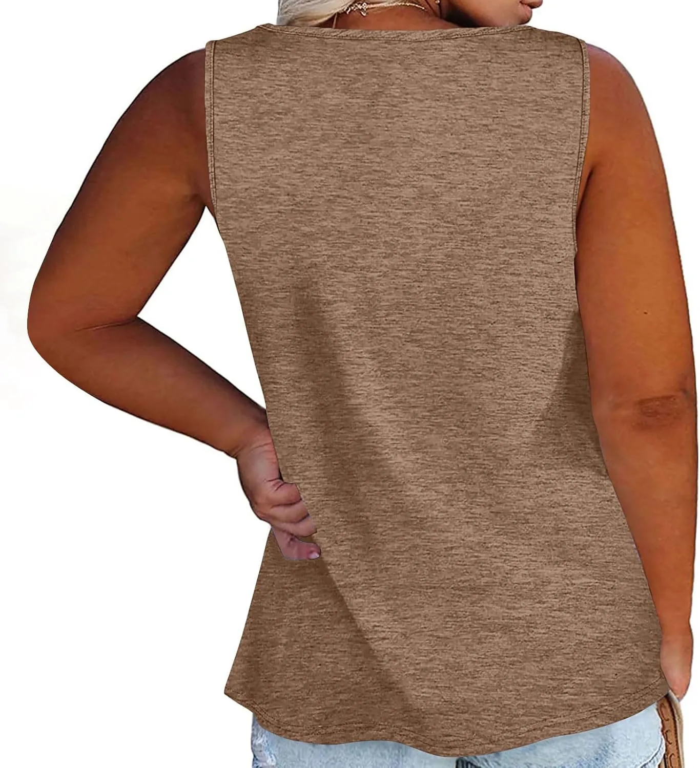 Womens Plus Size Henley Tank Tops Solid Color Summer Sleeveless T-Shirts Tops Casual Button Down Tunics Shirts Tees