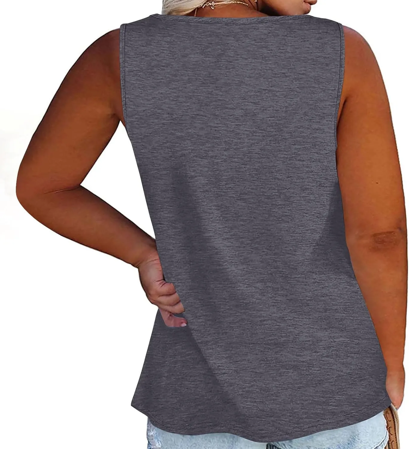 Womens Plus Size Henley Tank Tops Solid Color Summer Sleeveless T-Shirts Tops Casual Button Down Tunics Shirts Tees