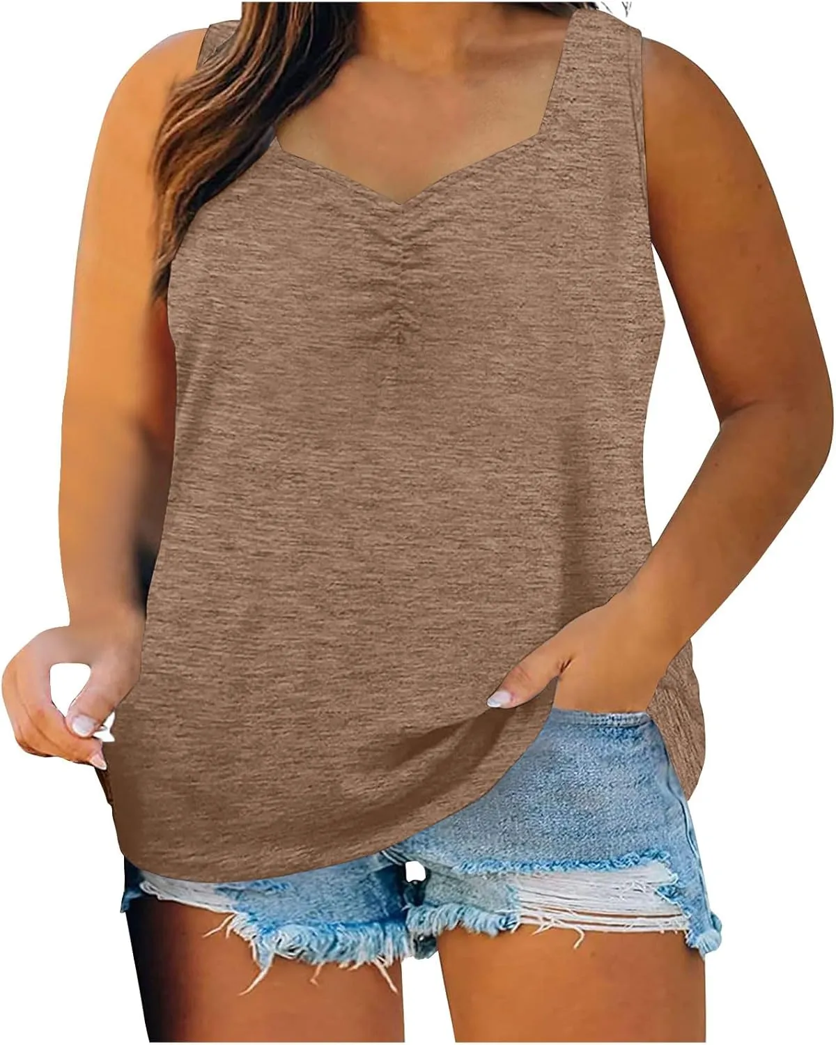 Womens Plus Size Henley Tank Tops Solid Color Summer Sleeveless T-Shirts Tops Casual Button Down Tunics Shirts Tees