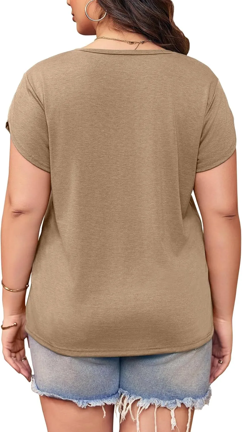 Womens Plus Size Tops V Neck T Shirts Casual Loose Petal Sleeve Tee Shirts