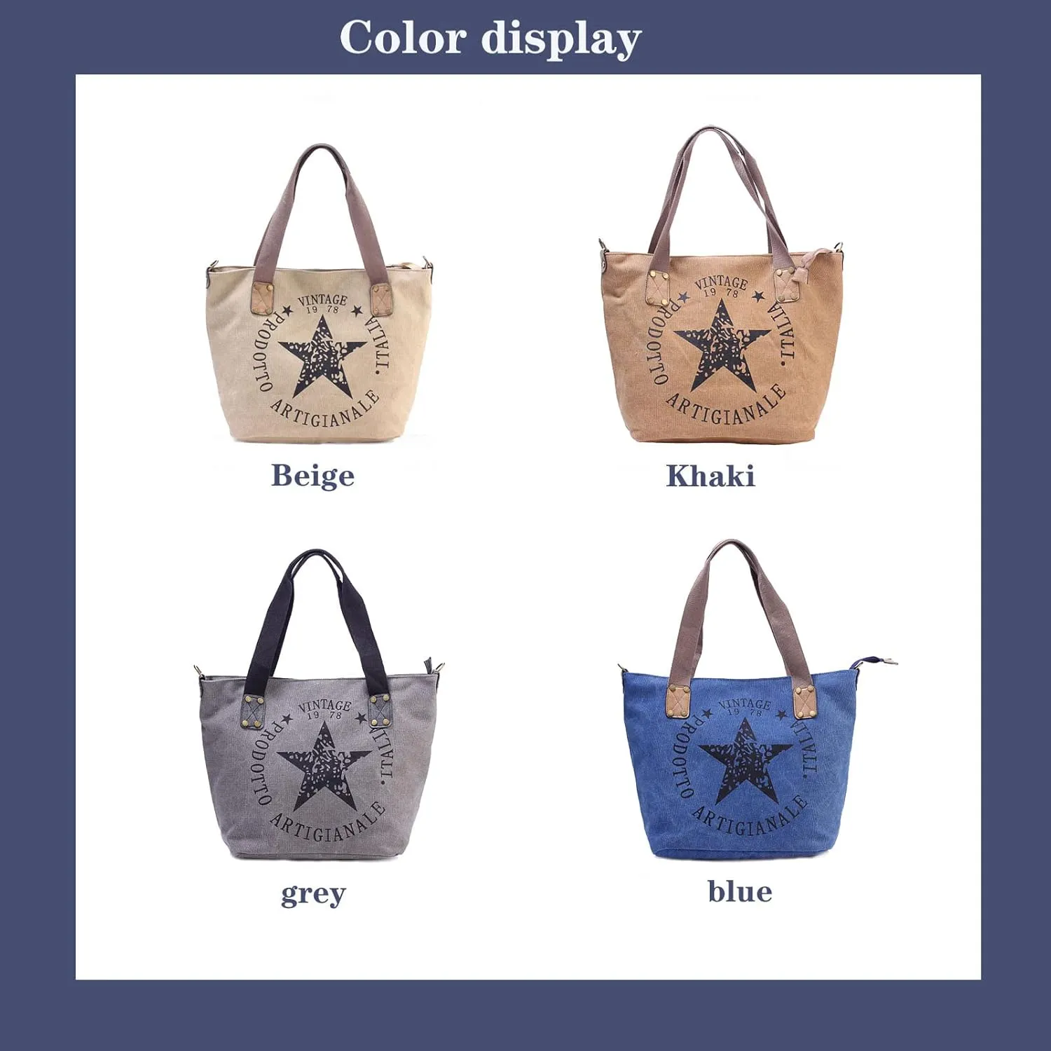 Women's printed letter canvas shoulder bag large size multi-function travel handbag