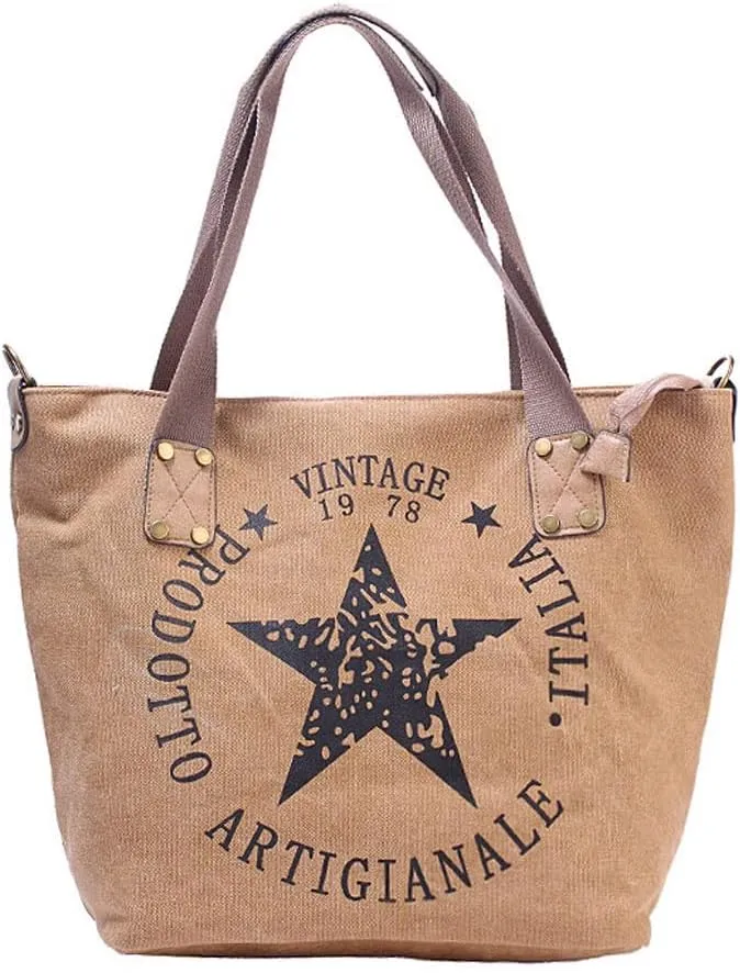 Women's printed letter canvas shoulder bag large size multi-function travel handbag