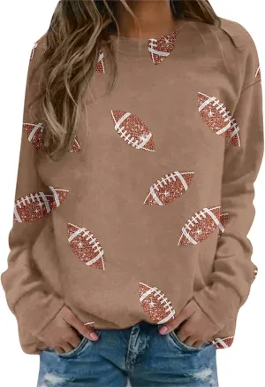 Womens Rugby Print Sweatshirt Casual Loose Crewneck Long Sleeve Drop Shoulder Pullovers Regular Fit Loose Active Tops