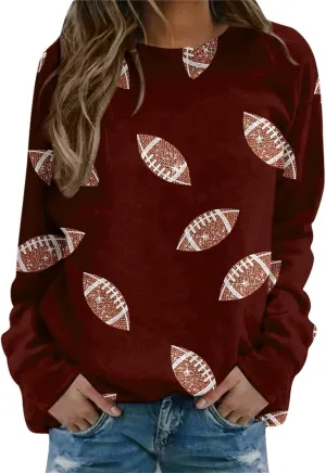 Womens Rugby Print Sweatshirt Casual Loose Crewneck Long Sleeve Drop Shoulder Pullovers Regular Fit Loose Active Tops