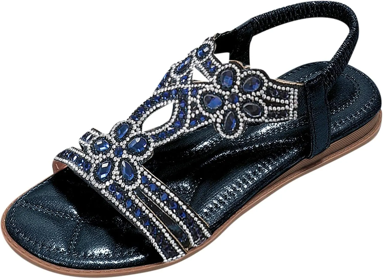 Women's Sandals Bohemia Rhinestone Flat Sandals Summer Beach Casual Sandal Dressy Sparkly Wedding Bride Shoes