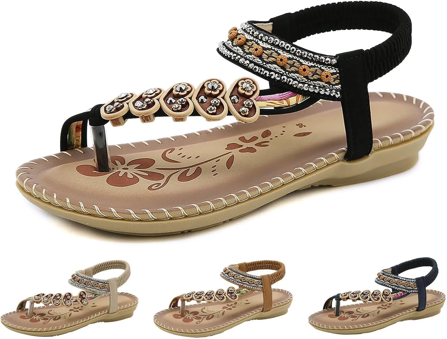 Women's Sandals Summer Beach Casual Sandals Heart Shaped Bohemian Sandal Comfortable Elastic Ankle Strap Flats Shoes